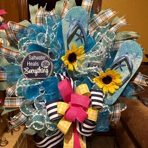 Colorful Beach-Themed Wreath with Flip Flops